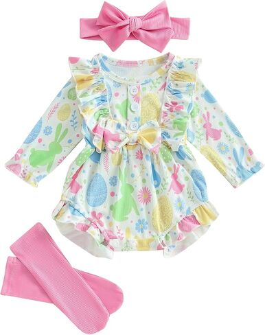 My First Easter Baby Girl Outfit Bunny Newborn Romper Shorts Skirt Socks Set Infant Toddler Cute Summer Clothes in Saudi Arabia
