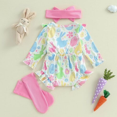 My First Easter Baby Girl Outfit Bunny Newborn Romper Shorts Skirt Socks Set Infant Toddler Cute Summer Clothes in Saudi Arabia