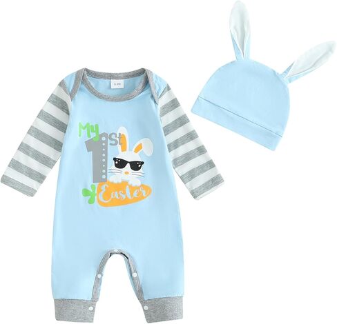 ynibbim طفلة بوي بوي عيد الفصح ملابس طويلة الأكمام رومبير أرنب الجزر طباعة بذلة in Kuwait