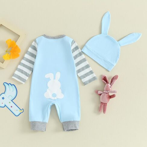 ynibbim طفلة بوي بوي عيد الفصح ملابس طويلة الأكمام رومبير أرنب الجزر طباعة بذلة in Kuwait