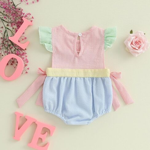 Baby Girl Easter Outfit Infant Bunny Smocked Bubble Romper Newborn Doll Collar Shirt Top Summer Toddler Clothes in Saudi Arabia