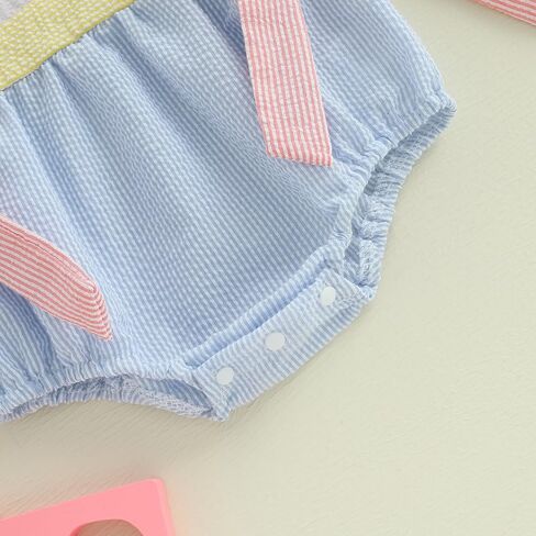 Baby Girl Easter Outfit Infant Bunny Smocked Bubble Romper Newborn Doll Collar Shirt Top Summer Toddler Clothes in Saudi Arabia