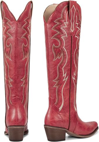wetkiss Cowboy Boots for Women Knee High, Low Heeled Stable and Comfortable | Knee High Cowgirl Boots,Western Boots with Embroidery,Pull On,Slip On,Non-slip Rubber Sole,Soft and Breathable PU Leather in Saudi Arabia