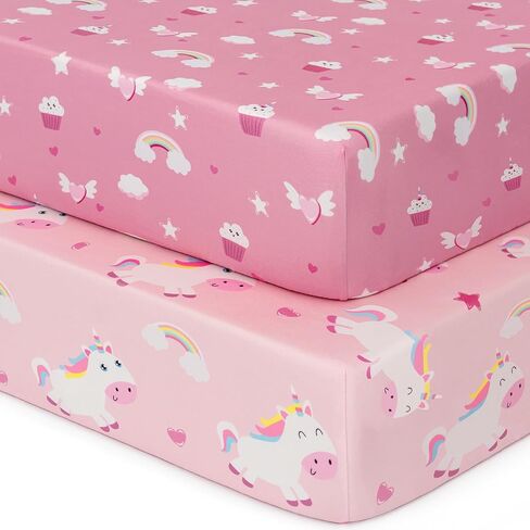Pack and Play Sheets Fitted Mini Crib Sheets for Pack N Play Mattress Stretchy Sheet for Playpen and Playard Bedding Soft Breathable 2 Pack Pink Unicorn in Saudi Arabia