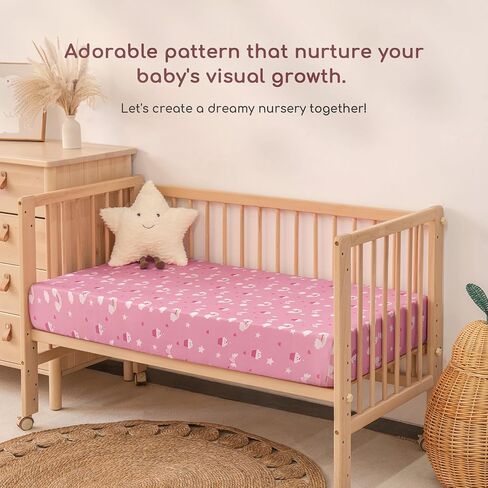 Pack and Play Sheets Fitted Mini Crib Sheets for Pack N Play Mattress Stretchy Sheet for Playpen and Playard Bedding Soft Breathable 2 Pack Pink Unicorn in Saudi Arabia