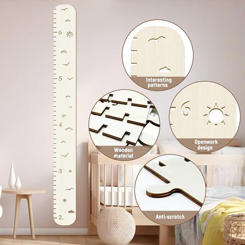 Wooden Growth Chart for Kids,Height Chart for Boy Girls,Measuring Board for Kids Height,for Child's Room,Nursery Decor Decoration Wall Art (Hollow Sun) in Kuwait
