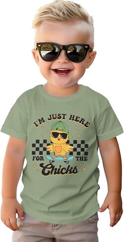 BOUTIKOME Easter Shirts for Toddler Baby Boy I'm Just Here for The Chicks T-Shirt Kid Funny Skateboard Tee Short Sleeve Tops in Saudi Arabia