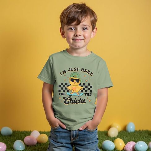 BOUTIKOME Easter Shirts for Toddler Baby Boy I'm Just Here for The Chicks T-Shirt Kid Funny Skateboard Tee Short Sleeve Tops in Saudi Arabia