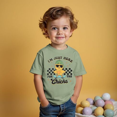 BOUTIKOME Easter Shirts for Toddler Baby Boy I'm Just Here for The Chicks T-Shirt Kid Funny Skateboard Tee Short Sleeve Tops in Saudi Arabia