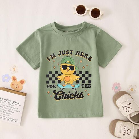 BOUTIKOME Easter Shirts for Toddler Baby Boy I'm Just Here for The Chicks T-Shirt Kid Funny Skateboard Tee Short Sleeve Tops in Saudi Arabia