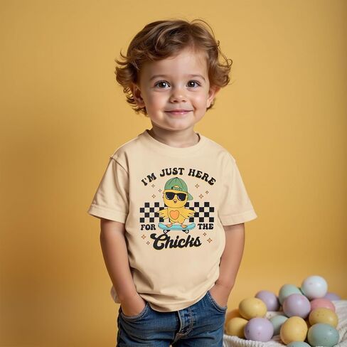 قمصان عيد الفصح Boutikome لطفلة طفل طفل أنا فقط هنا من أجل Tchics T-Shirt Kid Funny Skatoboard Tee Sterts Short Sleeve Tops in Saudi Arabia