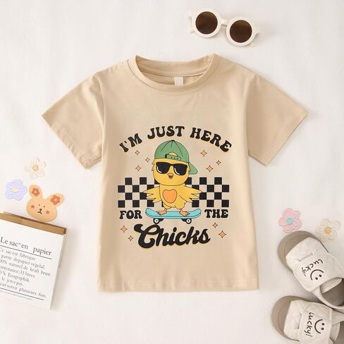 قمصان عيد الفصح Boutikome لطفلة طفل طفل أنا فقط هنا من أجل Tchics T-Shirt Kid Funny Skatoboard Tee Sterts Short Sleeve Tops in Saudi Arabia
