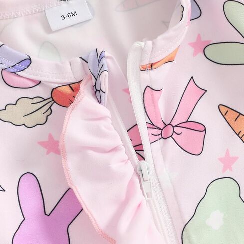 Easter Baby Girl Outfit Ruffle Bunny Print Footies Romper Jumpsuit Newborn Infant Baby Girl Easter Bunny Clothes in Saudi Arabia