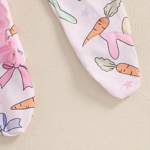 Easter Baby Girl Outfit Ruffle Bunny Print Footies Romper Jumpsuit Newborn Infant Baby Girl Easter Bunny Clothes in Saudi Arabia