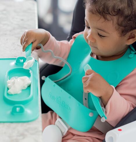 BUBY BUBY BUNGEE BIB-مريلة سيليكون قابلة للتعديل مع نظام الجيب والورق لوجبات خالية من الفوضى مع الأطفال والأطفال الصغار in Kuwait