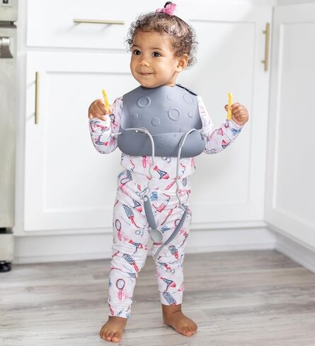 BUBY BUBY BUNGEE BIB-مريلة سيليكون قابلة للتعديل مع نظام الجيب والورق لوجبات خالية من الفوضى مع الأطفال والأطفال الصغار in Kuwait