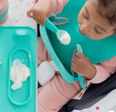 BUBY BUBY BUNGEE BIB-مريلة سيليكون قابلة للتعديل مع نظام الجيب والورق لوجبات خالية من الفوضى مع الأطفال والأطفال الصغار in Kuwait