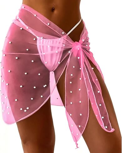 1 PCS Pearl Swim Skirt Up ، Wink Sarong Wraps for Women ، Summer Beach Sup Wrap Flud Skirt ، Bikini Wrap Shiser Skird Shiffon Diarf for Swimwear in Saudi Arabia