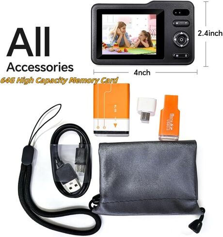 الكاميرا الرقمية ، الكاميرا الوهمية للأطفال مع بطاقة 64 جيجابايت FHD1080P 16x تكبير مكافحة الهز ， رائع ومحمولة للبنين ، فتيات الأطفال. (لون القرنفل) in Kuwait