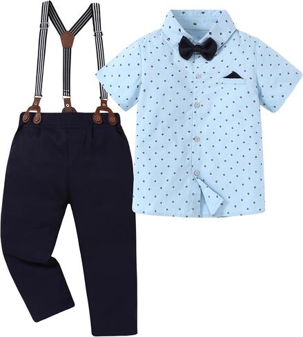 DISAUR Boys Suits 3 Pieces Formal Dress Shirt with Bowtie+Suspender Pants Boy Gentleman Outfits Set 4-8 Years in Saudi Arabia