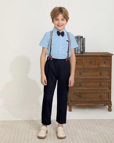 DISAUR Boys Suits 3 Pieces Formal Dress Shirt with Bowtie+Suspender Pants Boy Gentleman Outfits Set 4-8 Years in Saudi Arabia