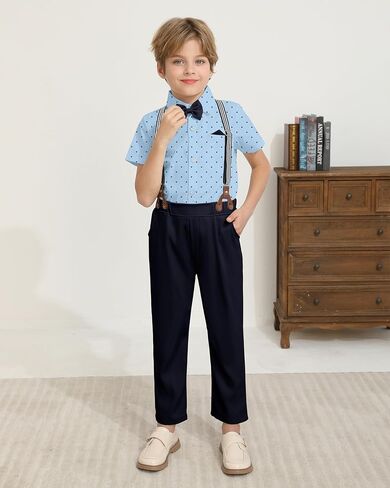 DISAUR Boys Suits 3 Pieces Formal Dress Shirt with Bowtie+Suspender Pants Boy Gentleman Outfits Set 4-8 Years in Saudi Arabia