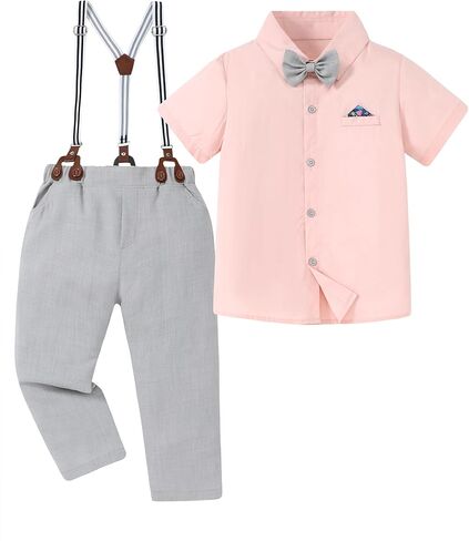 DISAUR Boys Suits 3 Pieces Formal Dress Shirt with Bowtie+Suspender Pants Boy Gentleman Outfits Set 4-8 Years in Saudi Arabia
