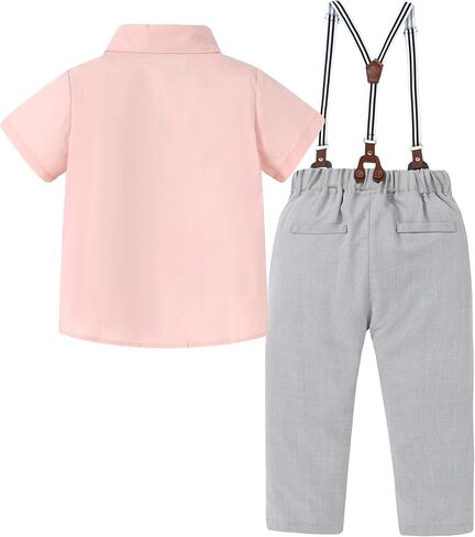 DISAUR Boys Suits 3 Pieces Formal Dress Shirt with Bowtie+Suspender Pants Boy Gentleman Outfits Set 4-8 Years in Saudi Arabia