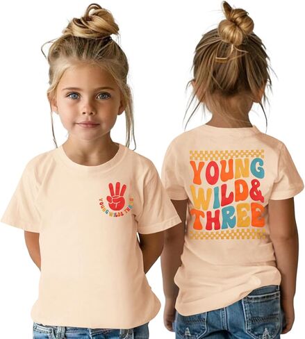 Young Wild and Three Shirt Toddler Girl Birthday Tshirt 3rd Birthday Outfits 3 Year Old Girls Third Bday Party Tops in Saudi Arabia