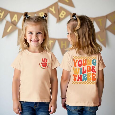 Young Wild and Three Shirt Toddler Girl Birthday Tshirt 3rd Birthday Outfits 3 Year Old Girls Third Bday Party Tops in Saudi Arabia