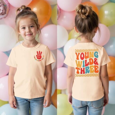 Young Wild and Three Shirt Toddler Girl Birthday Tshirt 3rd Birthday Outfits 3 Year Old Girls Third Bday Party Tops in Saudi Arabia