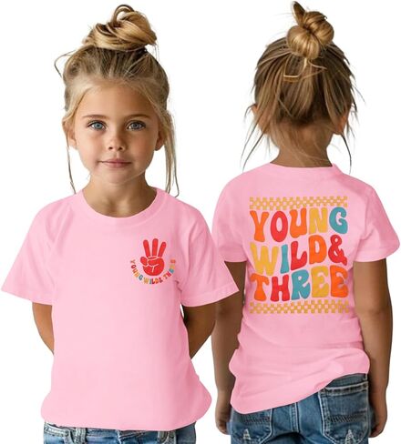 Young Wild and Three Shirt Toddler Girl Birthday Tshirt 3rd Birthday Outfits 3 Year Old Girls Third Bday Party Tops in Saudi Arabia