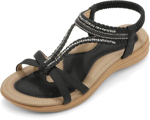 Ubfen Womens Bohemian Flat Sandals مع Back Strap Summer Beach Pling in Saudi Arabia