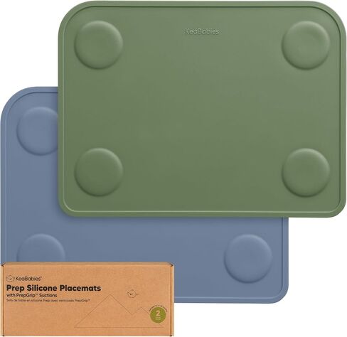 KeaBabies 2-Pack Silicone Placemats for Toddlers - Non Slip Suction Baby Silicone Placemat for Kids, Eating/Feeding, Easy to Clean, Busy Travel Baby Mat for Dining Table, Food Grade/BPA-Free (Slate) in Saudi Arabia