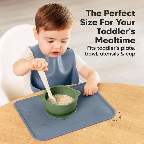KeaBabies 2-Pack Silicone Placemats for Toddlers - Non Slip Suction Baby Silicone Placemat for Kids, Eating/Feeding, Easy to Clean, Busy Travel Baby Mat for Dining Table, Food Grade/BPA-Free (Slate) in Saudi Arabia