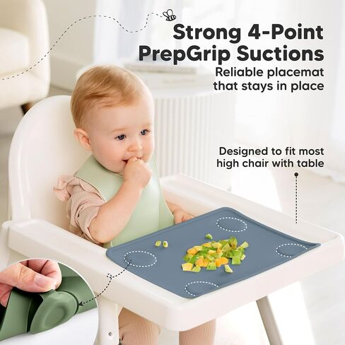 KeaBabies 2-Pack Silicone Placemats for Toddlers - Non Slip Suction Baby Silicone Placemat for Kids, Eating/Feeding, Easy to Clean, Busy Travel Baby Mat for Dining Table, Food Grade/BPA-Free (Slate) in Saudi Arabia