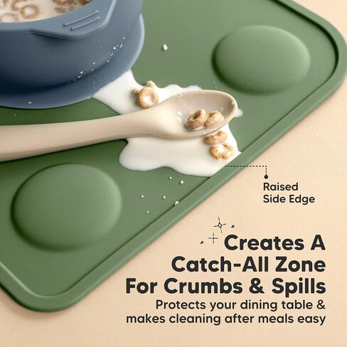 KeaBabies 2-Pack Silicone Placemats for Toddlers - Non Slip Suction Baby Silicone Placemat for Kids, Eating/Feeding, Easy to Clean, Busy Travel Baby Mat for Dining Table, Food Grade/BPA-Free (Slate) in Saudi Arabia
