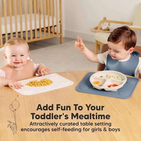 KeaBabies 2-Pack Silicone Placemats for Toddlers - Non Slip Suction Baby Silicone Placemat for Kids, Eating/Feeding, Easy to Clean, Busy Travel Baby Mat for Dining Table, Food Grade/BPA-Free (Slate) in Saudi Arabia