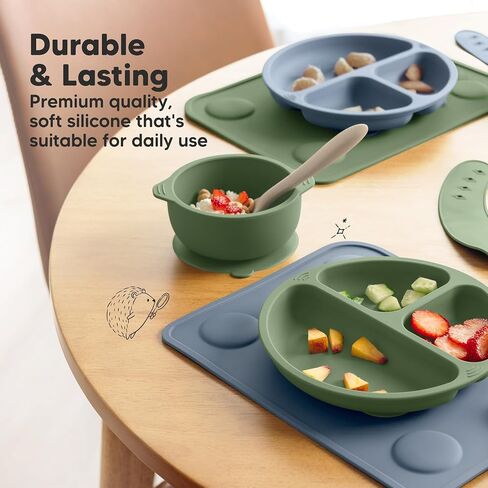 KeaBabies 2-Pack Silicone Placemats for Toddlers - Non Slip Suction Baby Silicone Placemat for Kids, Eating/Feeding, Easy to Clean, Busy Travel Baby Mat for Dining Table, Food Grade/BPA-Free (Slate) in Saudi Arabia