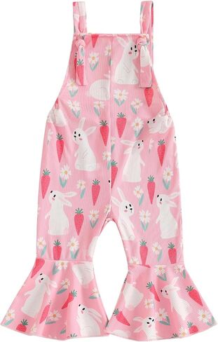Toddler Baby Girl Spring Clothes Cow/Bunny/Carrot/Shamrock Print Sleeveless Overall Bell Bottoms Outfit 12 18M2T3T4T in Kuwait