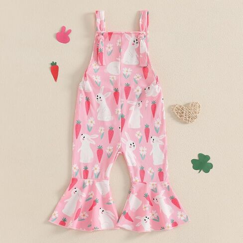 Toddler Baby Girl Spring Clothes Cow/Bunny/Carrot/Shamrock Print Sleeveless Overall Bell Bottoms Outfit 12 18M2T3T4T in Kuwait