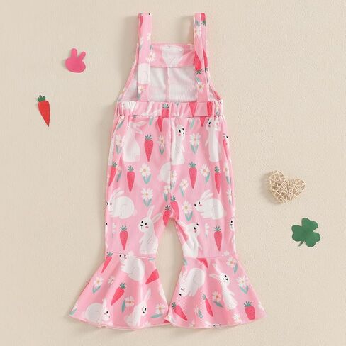 Toddler Baby Girl Spring Clothes Cow/Bunny/Carrot/Shamrock Print Sleeveless Overall Bell Bottoms Outfit 12 18M2T3T4T in Kuwait