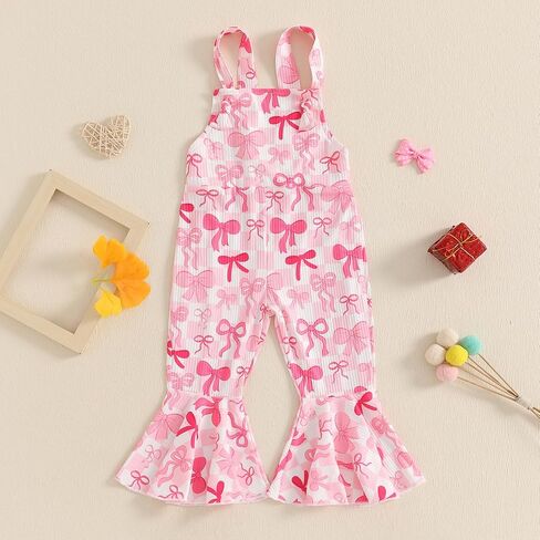 Toddler Baby Girl Spring Clothes Cow/Bunny/Carrot/Shamrock Print Sleeveless Overall Bell Bottoms Outfit 12 18M2T3T4T in Saudi Arabia