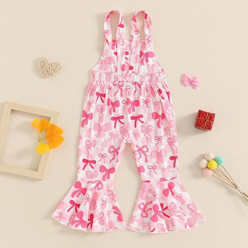 Toddler Baby Girl Spring Clothes Cow/Bunny/Carrot/Shamrock Print Sleeveless Overall Bell Bottoms Outfit 12 18M2T3T4T in Saudi Arabia
