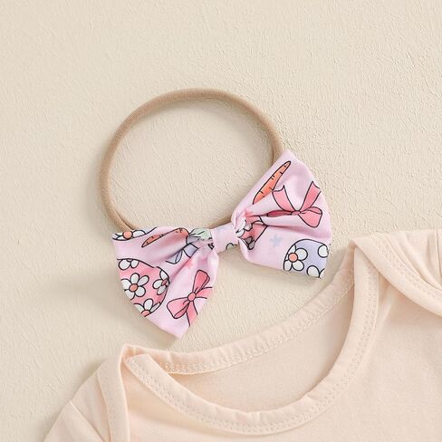 Easter Baby Girl Outfit Short Sleeve Letter Rabbit Print Romper Flare Pants Headband 3Pcs Clothes Set in Saudi Arabia