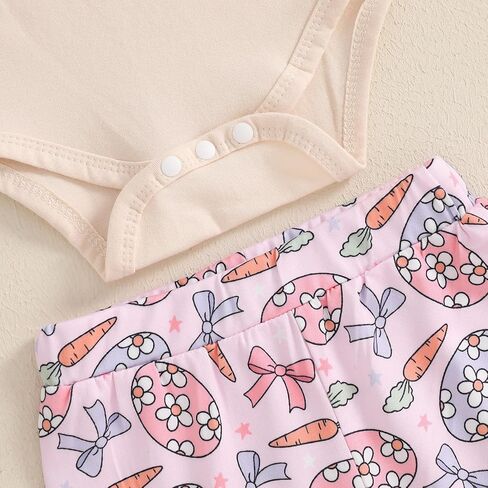 Easter Baby Girl Outfit Short Sleeve Letter Rabbit Print Romper Flare Pants Headband 3Pcs Clothes Set in Saudi Arabia
