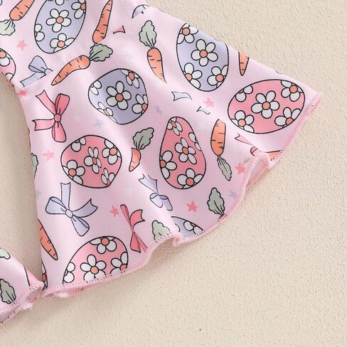 Easter Baby Girl Outfit Short Sleeve Letter Rabbit Print Romper Flare Pants Headband 3Pcs Clothes Set in Saudi Arabia