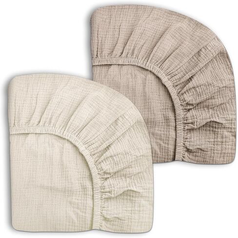 Mini Crib Sheets 2 Pack, Muslin Cotton Nursery Bedding, 24" x 38" | Soft Breathable Muslin Cotton, Fits Mini Crib Mattress, For Baby Boys and Girls, Vintage Blossom & Pink in Saudi Arabia
