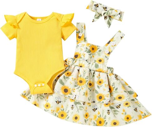 Baby Girl Summer Clothes Outfits Short Sleeve Cute Romper Overall Skirt Dress Headband 3PCS Newborn Outfit in Saudi Arabia