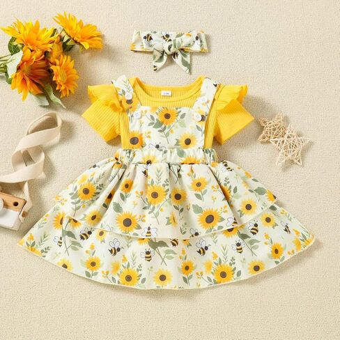 Baby Girl Summer Clothes Outfits Short Sleeve Cute Romper Overall Skirt Dress Headband 3PCS Newborn Outfit in Saudi Arabia